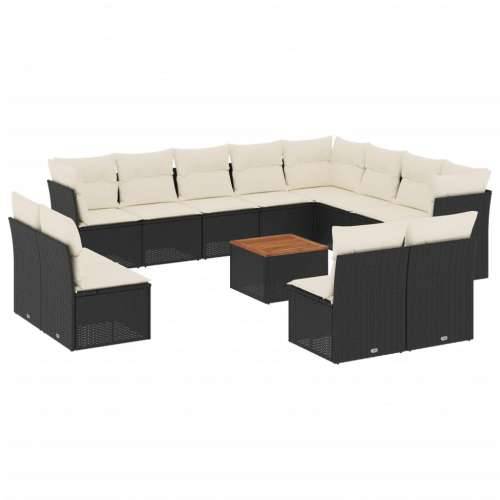 Vrtna garnitura - 13-dijelni set vrtnih sofa s jastucima poliratan crni - Crna i krem 1 Cijena