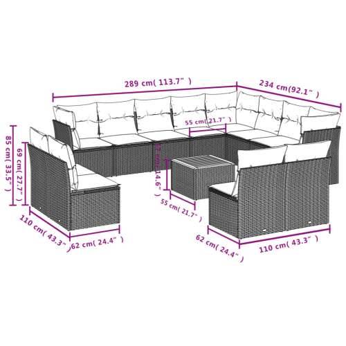 Vrtna garnitura - 13-dijelni set vrtnih sofa s jastucima poliratan crni - Crna i krem 1 Cijena