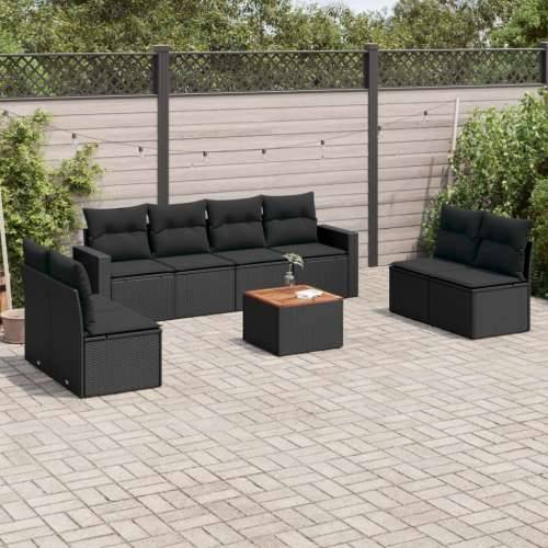 Vrtna garnitura - 9-dijelni set vrtnih sofa s jastucima crni od poliratana - Crna 1 Cijena