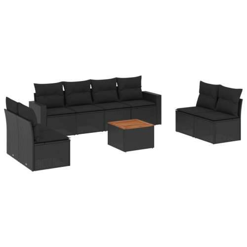 Vrtna garnitura - 9-dijelni set vrtnih sofa s jastucima crni od poliratana - Crna 1 Cijena
