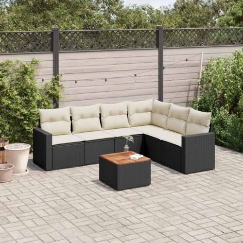 Vrtna garnitura - 7-dijelni set vrtnih sofa od poliratana s jastucima crni - Crna i krem kutna + stol + 3x srednja 1 Cijena