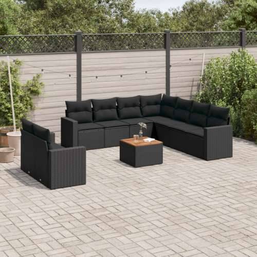 Vrtna garnitura - 10-dijelni set vrtnih sofa s jastucima crni od poliratana - Crna 1 Cijena