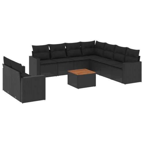 Vrtna garnitura - 10-dijelni set vrtnih sofa s jastucima crni od poliratana - Crna 1 Cijena