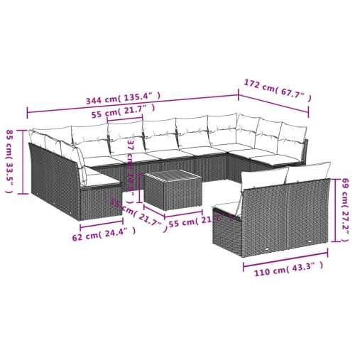 Vrtna garnitura - 13-dijelni set vrtnih sofa od poliratana s jastucima sivi - Siva 1 Cijena