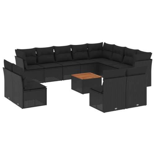 Vrtna garnitura - 13-dijelni set vrtnih sofa s jastucima poliratan crni - Crna 1 Cijena