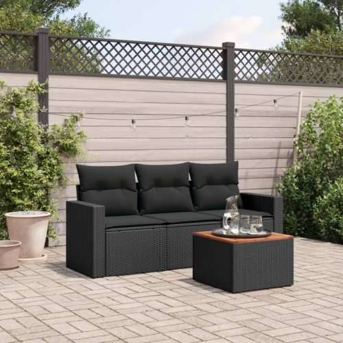 Vrtna garnitura - 4-dijelni set vrtnih sofa od poliratana s jastucima crni - Crna 1 Cijena