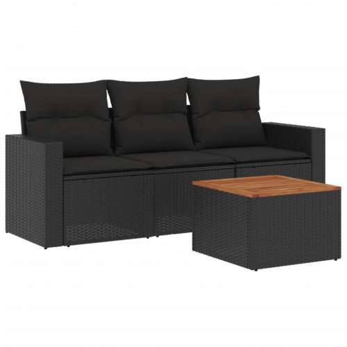 Vrtna garnitura - 4-dijelni set vrtnih sofa od poliratana s jastucima crni - Crna 1 Cijena
