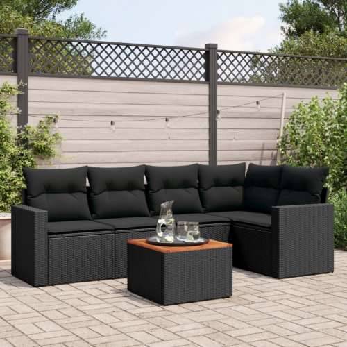 Vrtna garnitura - 6-dijelni set vrtnih sofa s jastucima crni od poliratana - Crna stol + kutna + 2x srednja 1 Cijena