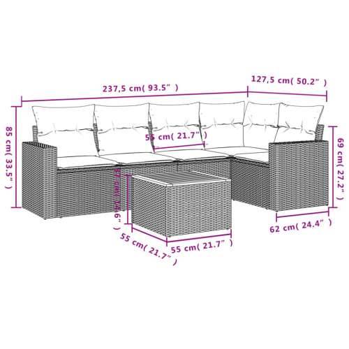 Vrtna garnitura - 6-dijelni set vrtnih sofa s jastucima crni od poliratana - Crna stol + kutna + 2x srednja 1 Cijena