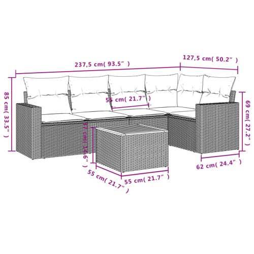 Vrtna garnitura - 6-dijelni set vrtnih sofa od poliratana s jastucima sivi - Siva stol + kutna + 2x srednja 1 Cijena