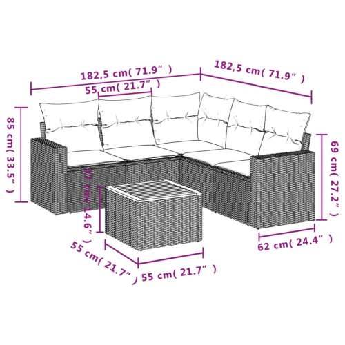 Vrtna garnitura - 6-dijelni set vrtnih sofa s jastucima crni od poliratana - Crna kutna + stol + 2x srednja 1 Cijena
