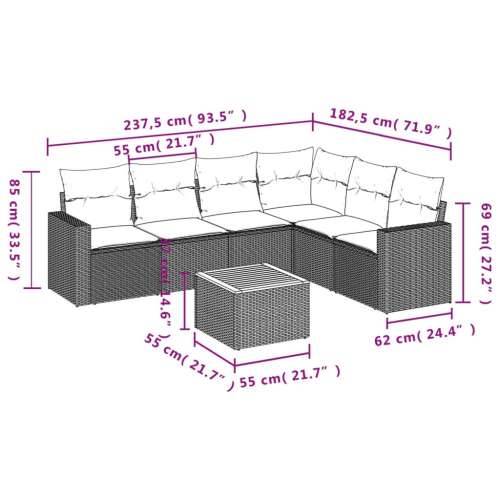Vrtna garnitura - 7-dijelni set vrtnih sofa sivi od poliratana - Siva kutna + stol + 3x srednja 1 Cijena