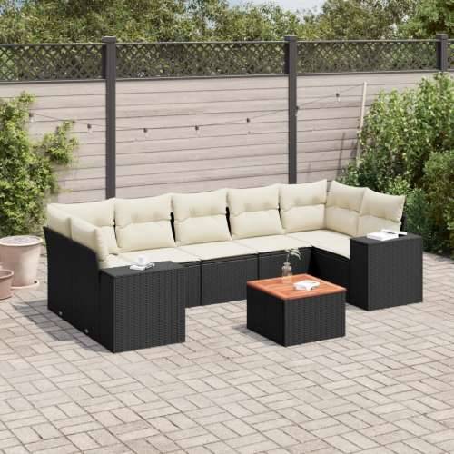 Vrtna garnitura - 8-dijelni set vrtnih sofa od poliratana s jastucima crni - Crna i krem 1 Cijena