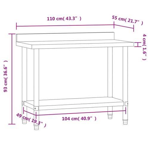 Kuhinjski radni stol 110 x 55 x 93 cm od nehrđajućeg čelika - 110 x 55 x 93 cm 1 Cijena