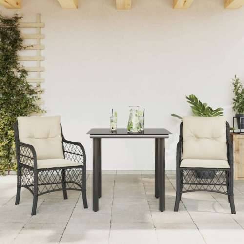 3-dijelni bistro set s jastucima crni od poliratana - Dužina stola 80 cm Okrugla noga 2 Cijena