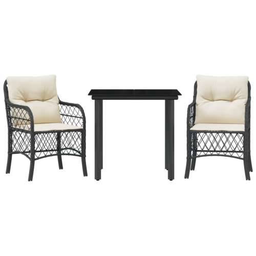 3-dijelni bistro set s jastucima crni od poliratana - Dužina stola 80 cm Okrugla noga 2 Cijena