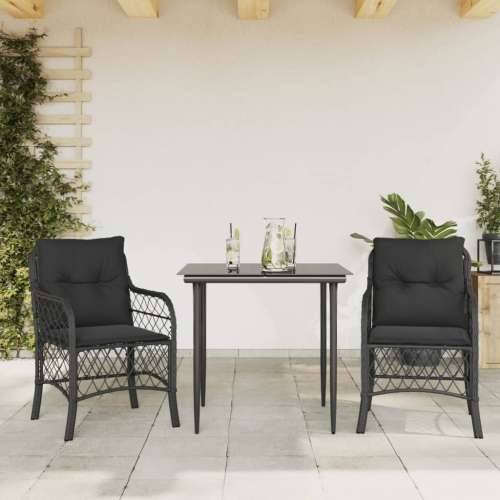 3-dijelni bistro set s jastucima crni od poliratana - Dužina stola 80 cm Oštra noga 2 Cijena