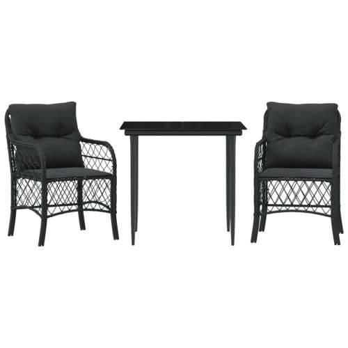 3-dijelni bistro set s jastucima crni od poliratana - Dužina stola 80 cm Oštra noga 2 Cijena