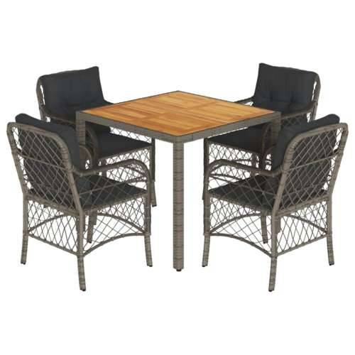 Vrtna garnitura - 5-dijelni vrtni blagovaonski set sivi od poliratana - Siva Dužina stola 90 cm 4 Cijena