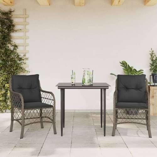 3-dijelni bistro set od poliratana s jastucima sivi - Dužina stola 80 cm Oštra noga 2 Cijena