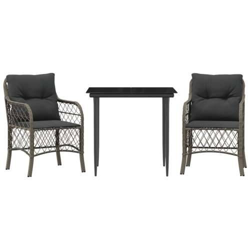 3-dijelni bistro set od poliratana s jastucima sivi - Dužina stola 80 cm Oštra noga 2 Cijena
