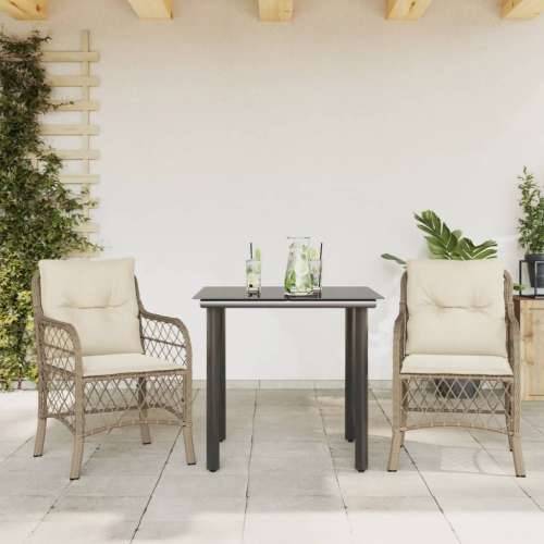 3-dijelni bistro set s jastucima bež od poliratana - Dužina stola 80 cm Okrugla noga 2 Cijena