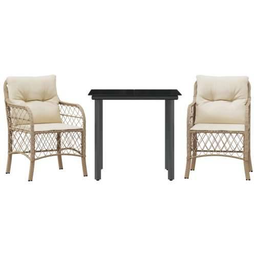 3-dijelni bistro set s jastucima bež od poliratana - Dužina stola 80 cm Okrugla noga 2 Cijena