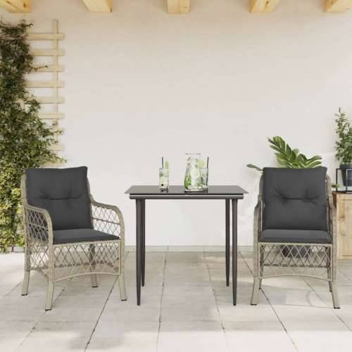 3-dijelni bistro set s jastucima svjetlosivi od poliratana - Dužina stola 80 cm Oštra noga 2 Cijena