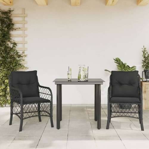 3-dijelni bistro set s jastucima crni od poliratana - Dužina stola 80 cm Okrugla noga 2 Cijena