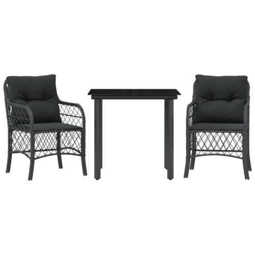 3-dijelni bistro set s jastucima crni od poliratana - Dužina stola 80 cm Okrugla noga 2 Cijena