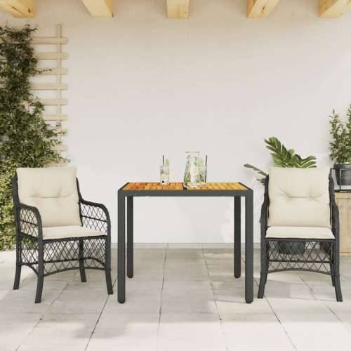 3-dijelni bistro set s jastucima crni od poliratana - Crna i krem Dužina stola 90 cm 2 Cijena