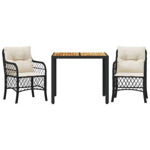 3-dijelni bistro set s jastucima crni od poliratana - Crna i krem Dužina stola 90 cm 2 Cijena