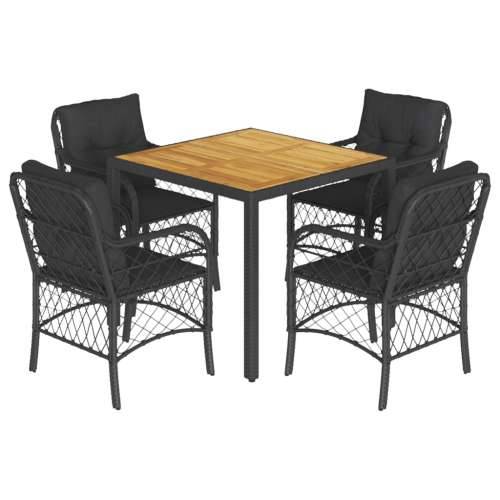 Vrtna garnitura - 5-dijelni vrtni blagovaonski set s jastucima od poliratana crni - Crna Dužina stola 90 cm 4 Cijena