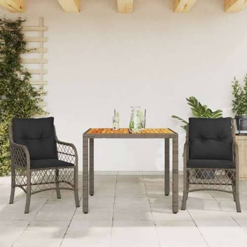 3-dijelni bistro set od poliratana s jastucima sivi - Siva Dužina stola 90 cm 2 Cijena