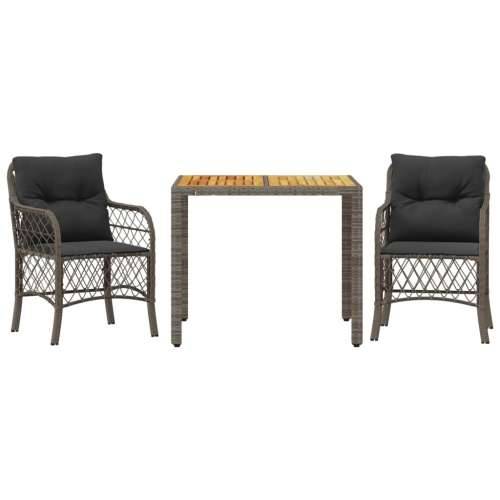 3-dijelni bistro set od poliratana s jastucima sivi - Siva Dužina stola 90 cm 2 Cijena
