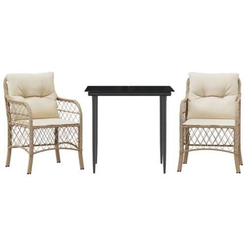 3-dijelni bistro set s jastucima bež od poliratana - Dužina stola 80 cm Oštra noga 2 Cijena