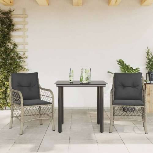 3-dijelni bistro set s jastucima svjetlosivi od poliratana - Dužina stola 80 cm Okrugla noga 2 Cijena