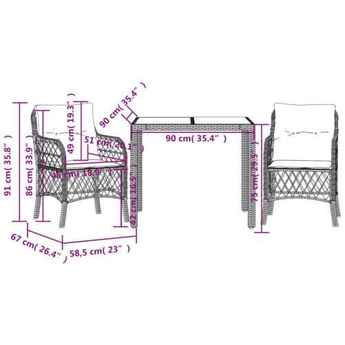3-dijelni bistro set s jastucima crni od poliratana - Crna i krem Dužina stola 90 cm 2 Cijena