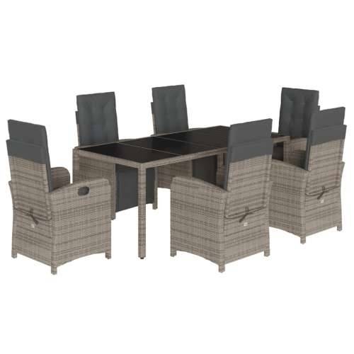 Vrtna garnitura - 7-dijelni vrtni blagovaonski set sivi od poliratana - Siva Dužina stola 190 cm 6 Cijena