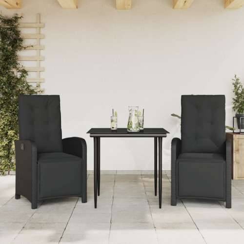 3-dijelni bistro set s jastucima crni od poliratana - Dužina stola 80 cm Oštra noga 2 Cijena