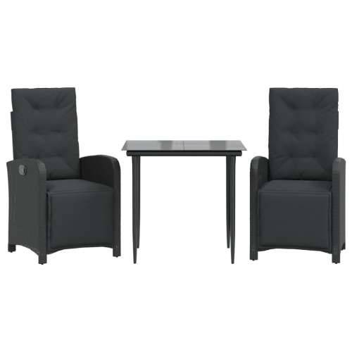 3-dijelni bistro set s jastucima crni od poliratana - Dužina stola 80 cm Oštra noga 2 Cijena