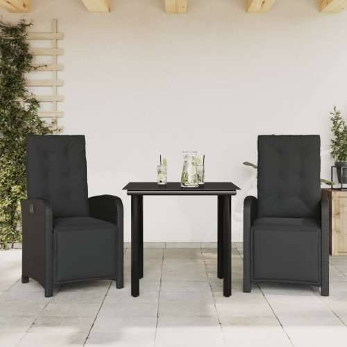 3-dijelni bistro set s jastucima crni od poliratana - Dužina stola 80 cm Okrugla noga 2 Cijena