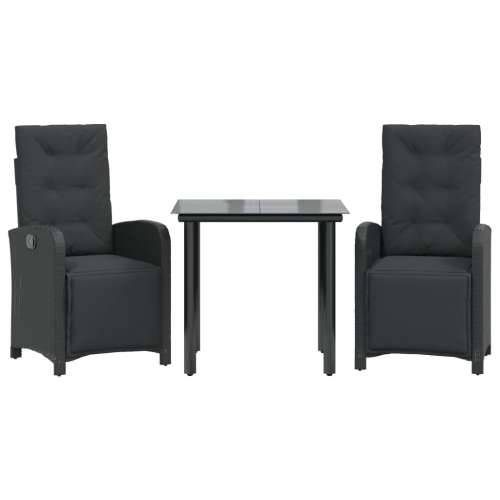 3-dijelni bistro set s jastucima crni od poliratana - Dužina stola 80 cm Okrugla noga 2 Cijena
