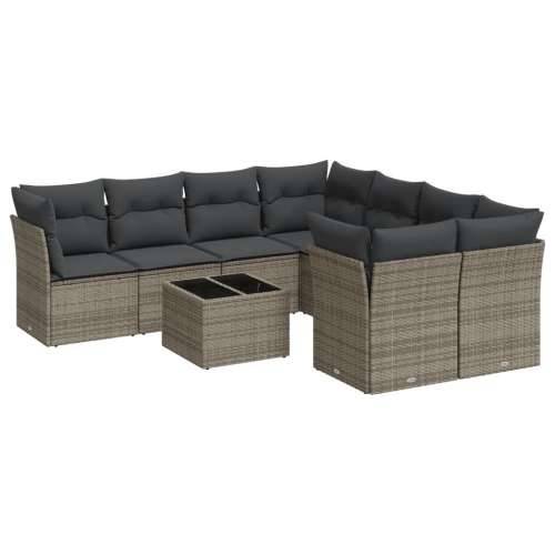 Vrtna garnitura - 9-dijelni set vrtnih sofa od poliratana s jastucima sivi - Siva 2x srednja + 4x kutna + stol 1 Cijena