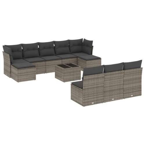 Vrtna garnitura - 11-dijelni set vrtnih sofa od poliratana s jastucima sivi - Siva Sa stolom 1 Cijena