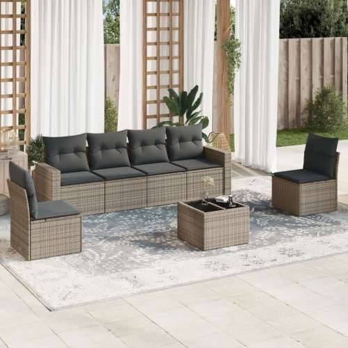 Vrtna garnitura - 7-dijelni set vrtnih sofa sivi od poliratana - Siva 1 Sa stolom Cijena