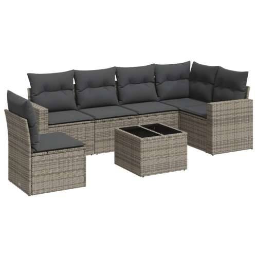 Vrtna garnitura - 7-dijelni set vrtnih sofa sivi od poliratana - Siva 1 Sa stolom Cijena