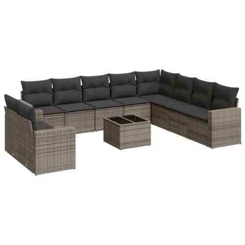 Vrtna garnitura - 11-dijelni set vrtnih sofa od poliratana s jastucima sivi - Siva 1 Sa stolom Cijena