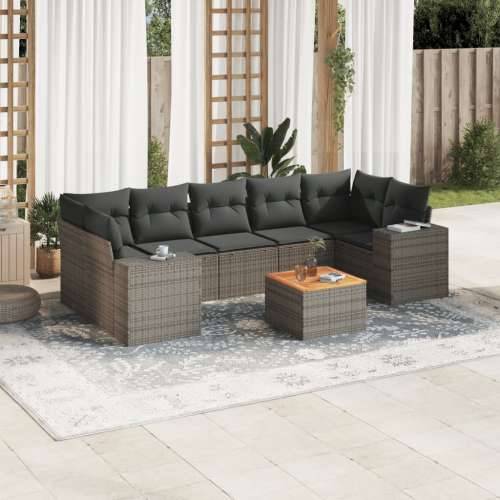 Vrtna garnitura - 8-dijelni set vrtnih sofa od poliratana s jastucima sivi - Siva 1 Cijena