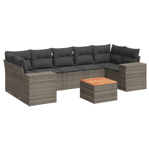 Vrtna garnitura - 8-dijelni set vrtnih sofa od poliratana s jastucima sivi - Siva 1 Cijena